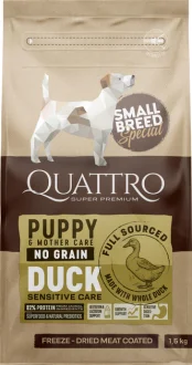 קוואטרו מזון מותאם לגורים, נקבות בהריון ואחרי המלטה על בסיס בשר ברווז 1.5 ק”ג – Quattro Puppy & Mother Duck